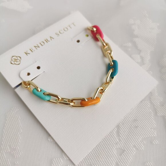 Kendra Scott Bailey Gold Chain Bracelet Rainbow Multi Mix - Picture 2 of 5